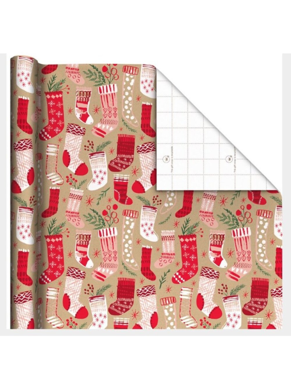 Hallmark Christmas Wrapping Paper Stockings on Kraft 90 sq ft Jumbo Roll Holiday